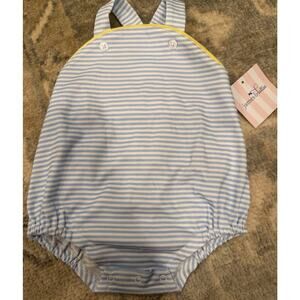James & Lottie Blue White Stripe Sunsuit Bubble Pima Cotton 0-3 Months NWT